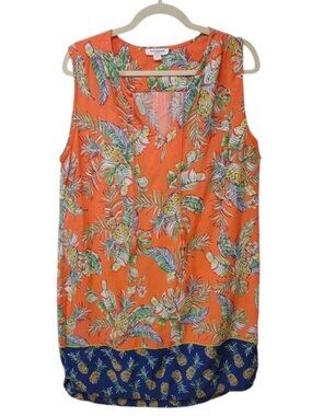 beachlunchlounge Tropical Pineapple Print Sleeveless Tunic Dress Orange & Navy